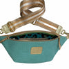XL turquoise woven-print and gold leather belt bag