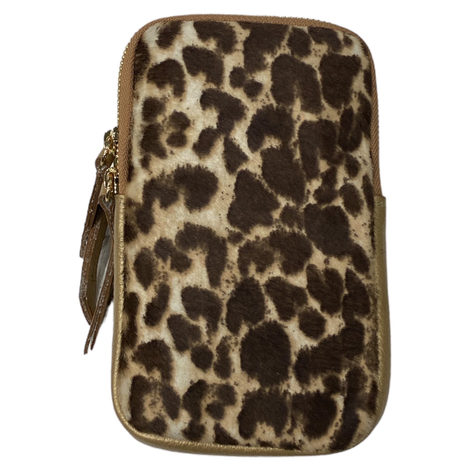 Sage green and leo-print calf-hair leather double mobile case