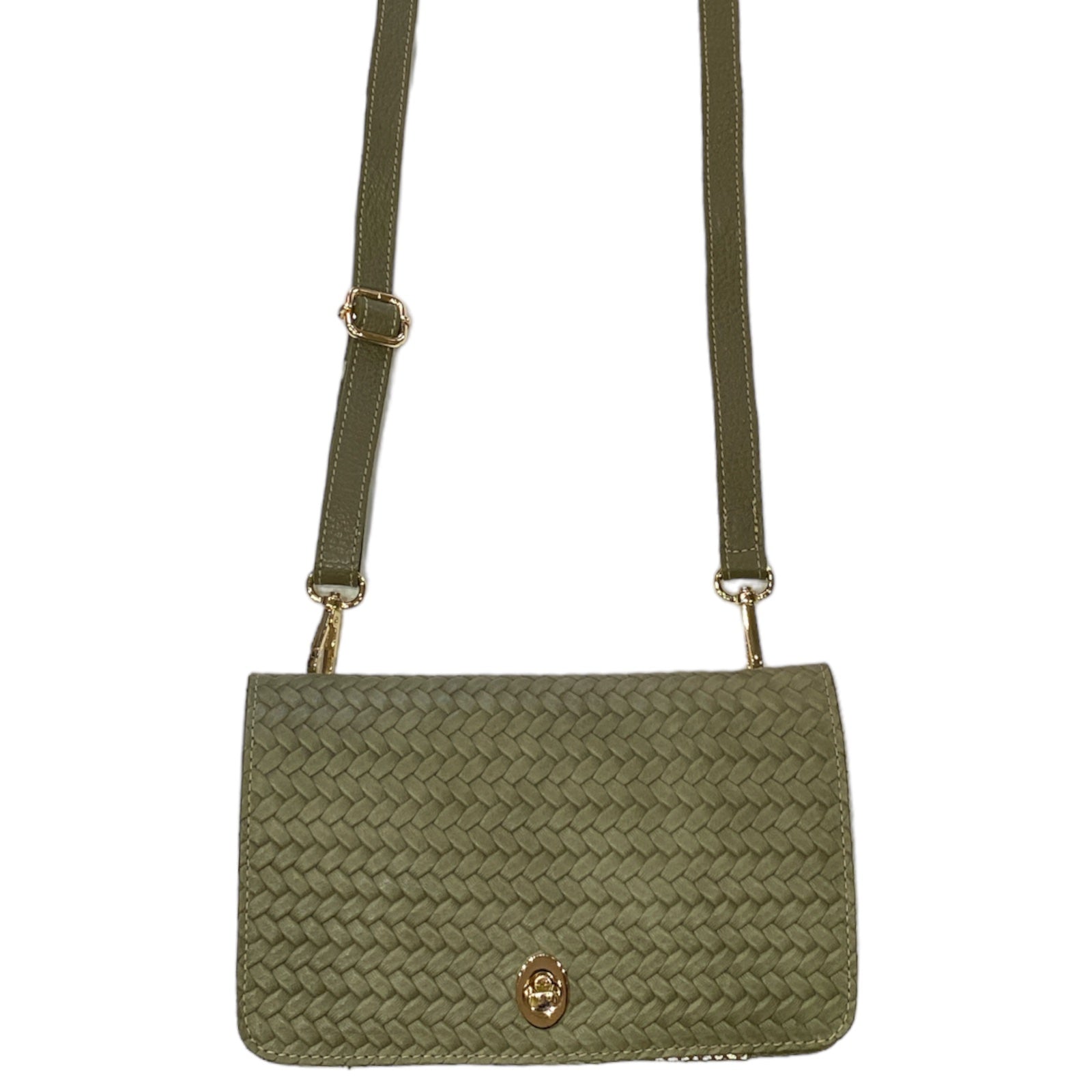 Olive green woven-print leather multi wallet bag