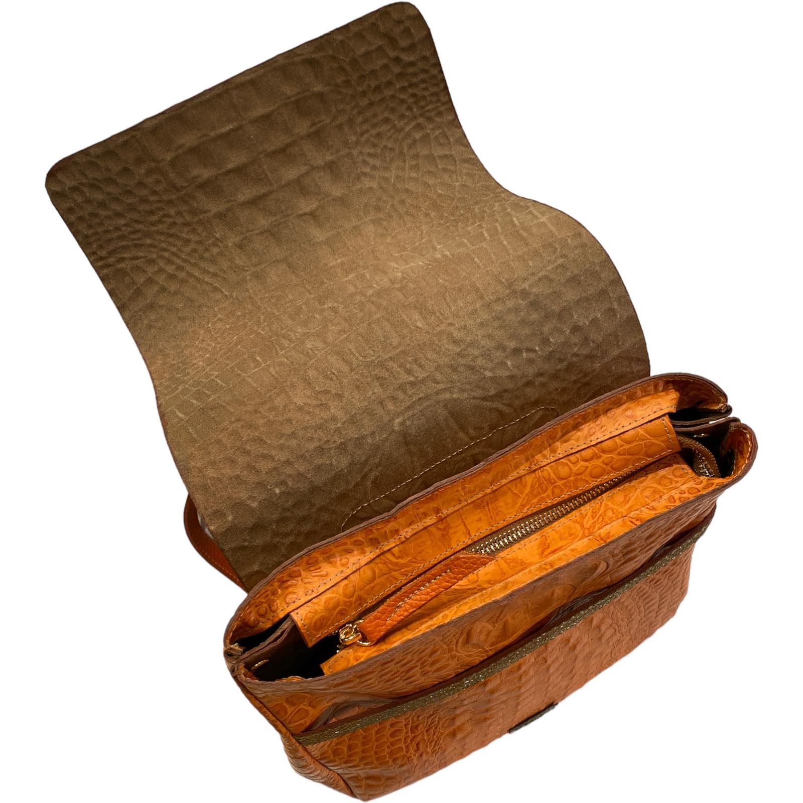 Keira. Aperol alligator-print leather backpack