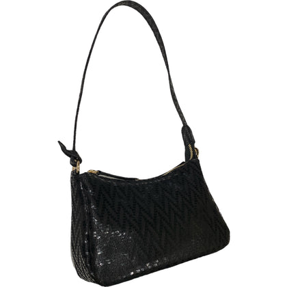 Natalie Small. Black geometric leather evening bag