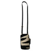 Black and white calf-hair mobile leather case with gold metals