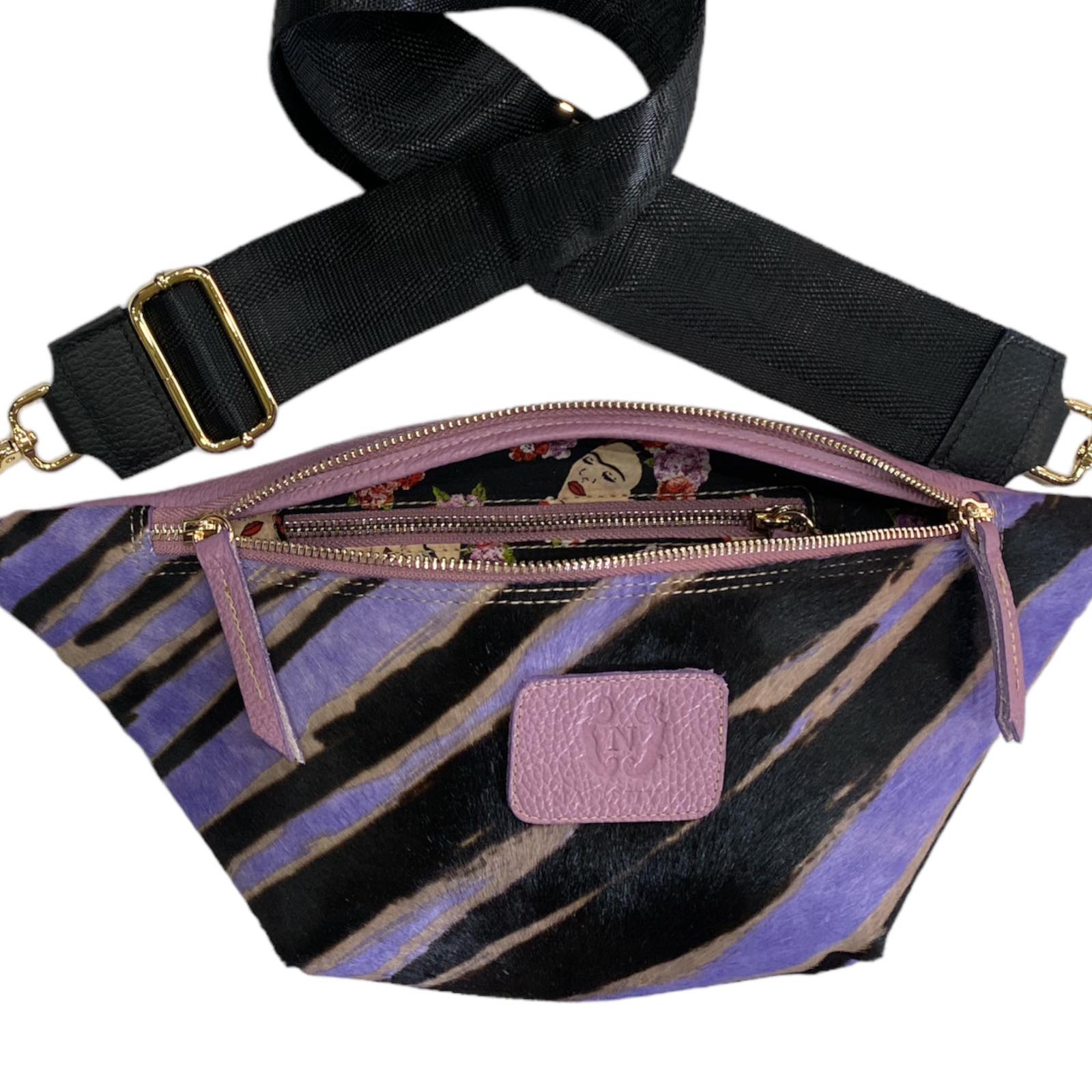 Black and purple calf-hair leather belt bag