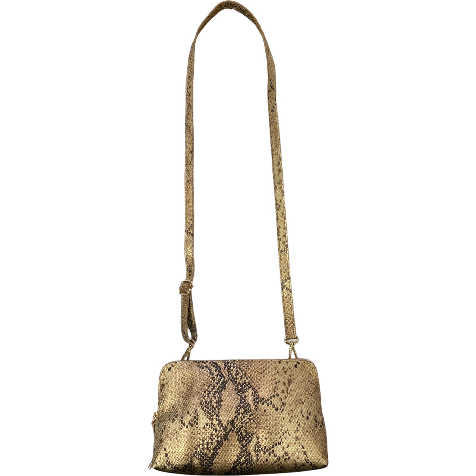 Box XL. Gold snake-print leather messenger bag