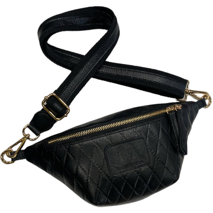 Mini black quilted leather belt bag