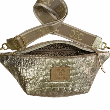 XL gold alligator-ptint leather belt bag