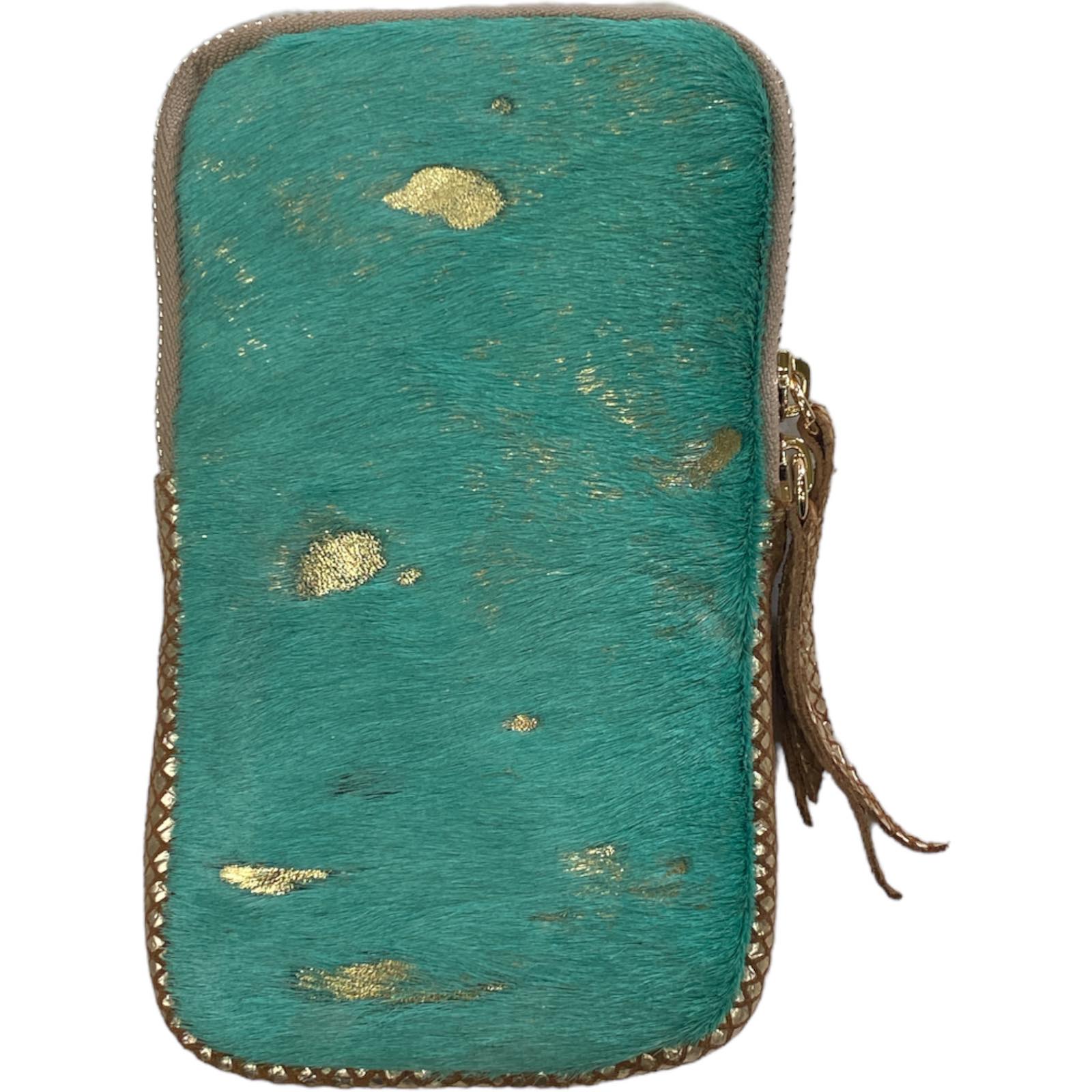 Turquoise vintage calf-hair mobile leather case
