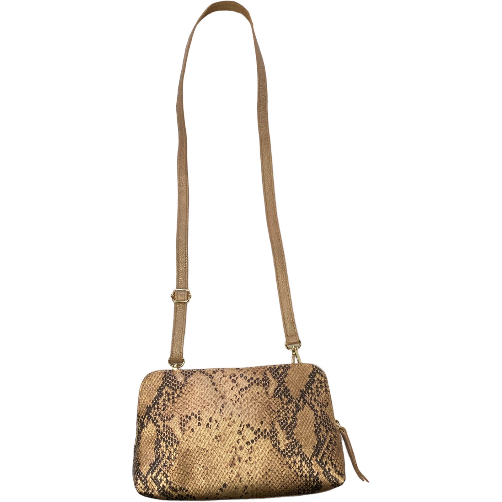 Box XL. Rose gold snake-print leather messenger bag