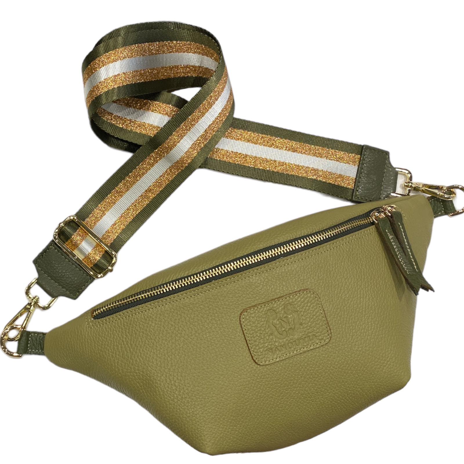 Avocado green leather belt bag