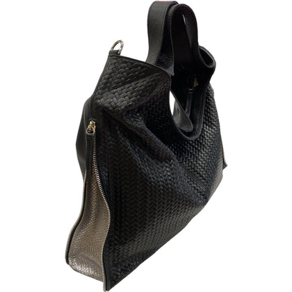 Eros L. Black woven-print leather handbag