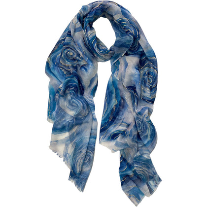 Blue roses scarf with gold details