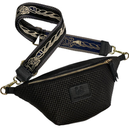 Black woven-print leather belt bag