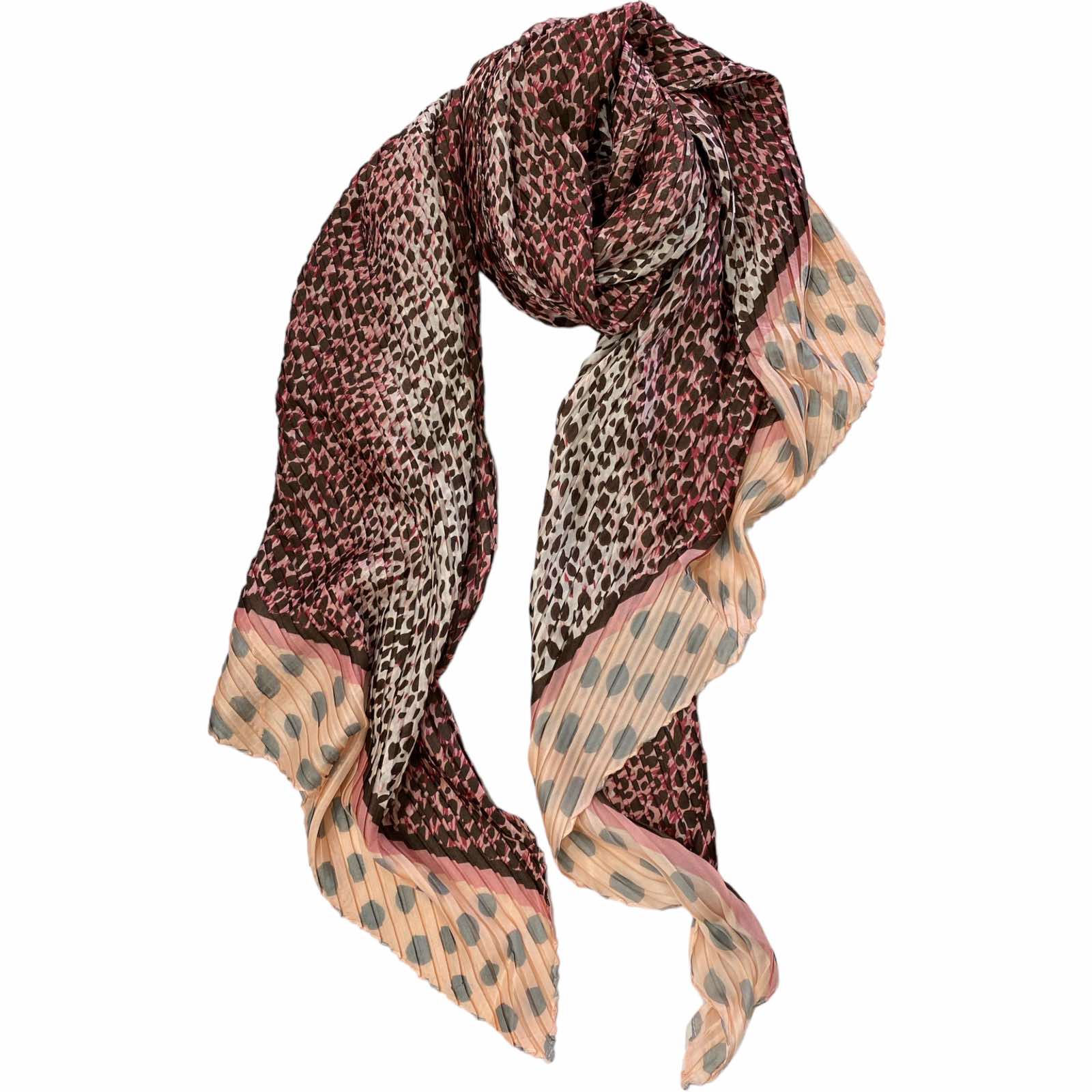 Pink leo-print plisse long foulard