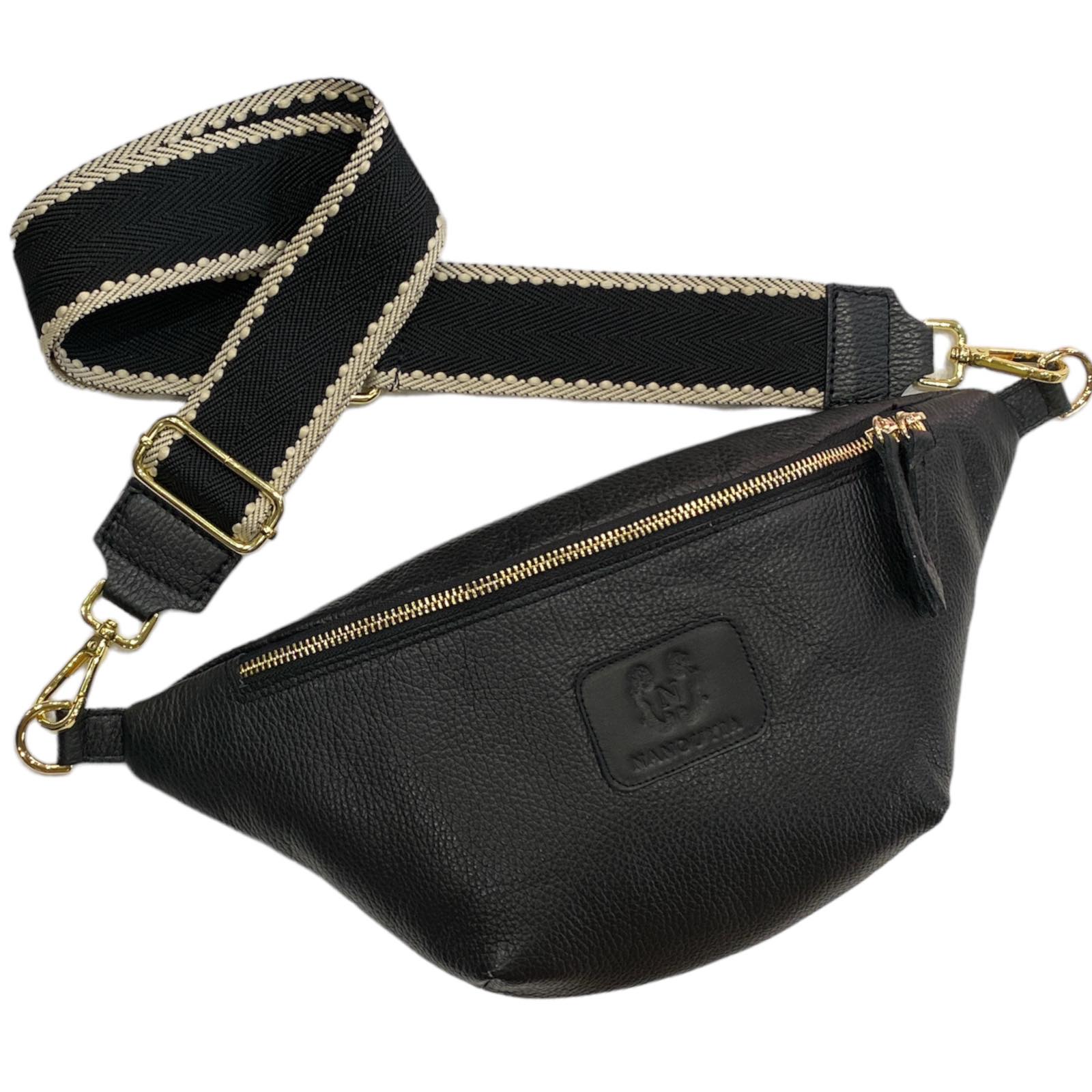 Black minimal leather belt bag