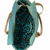 Gina large. Turquoise woven-print leather tote bag