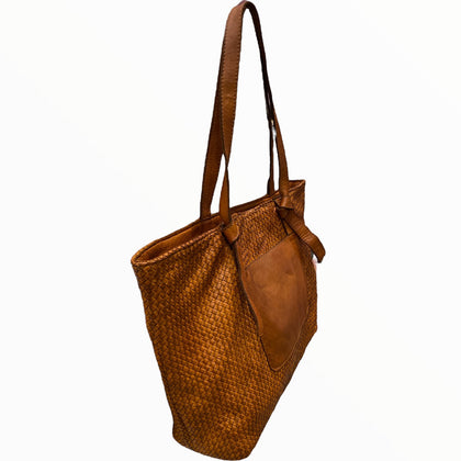 Taba woven leather shoulder bag with front pocket