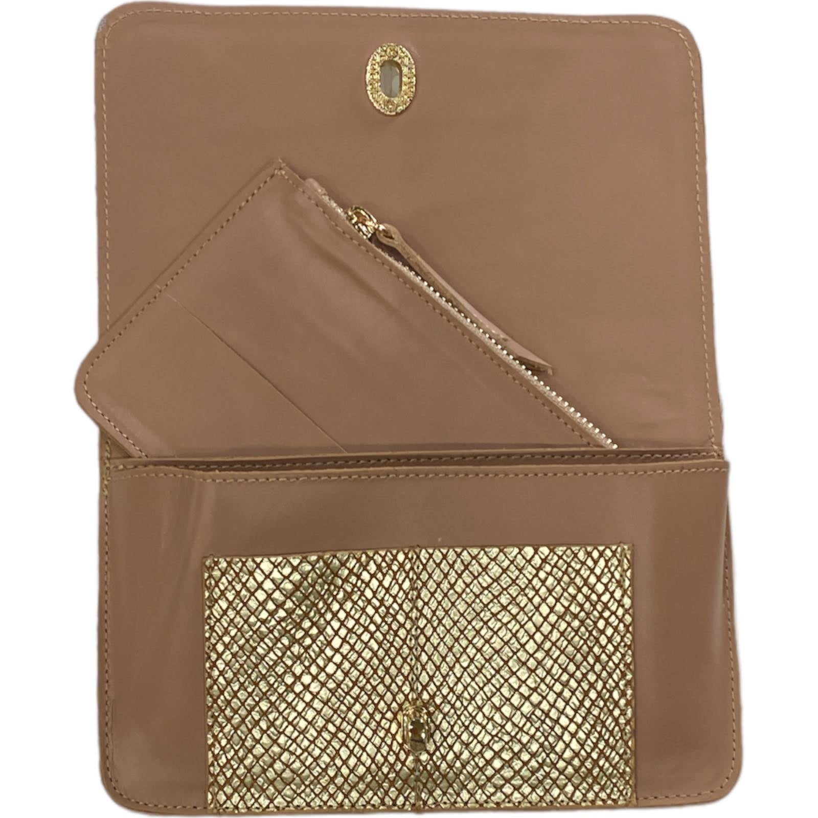Beige and gold vintage calf-hair leather multi wallet bag