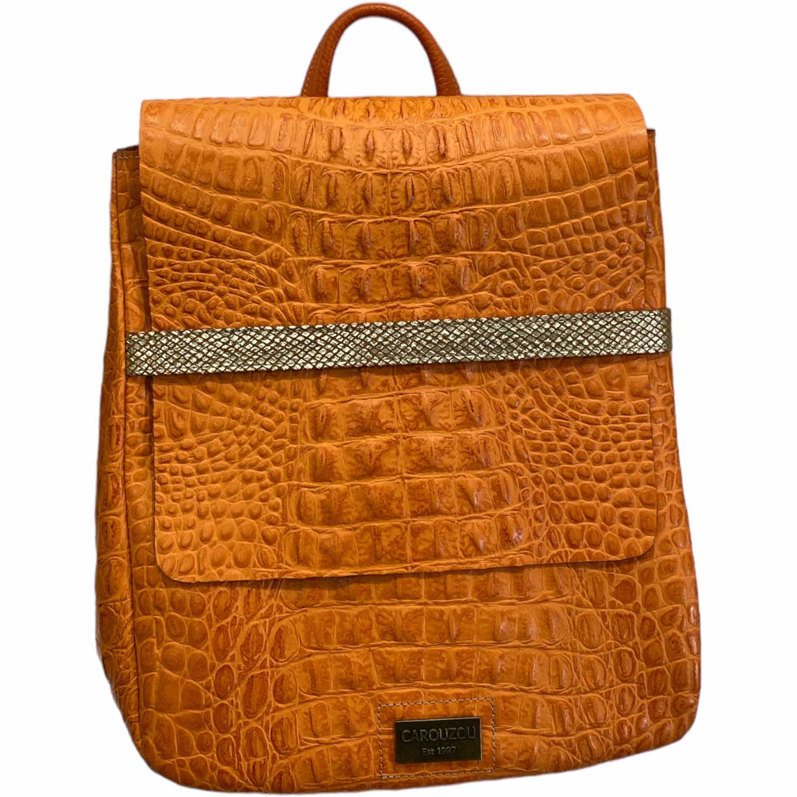 Keira. Aperol alligator-print leather backpack