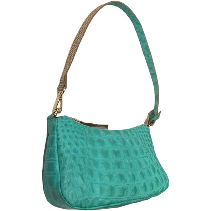 Natalie Small. Turquoise alligator-print leather evening bag