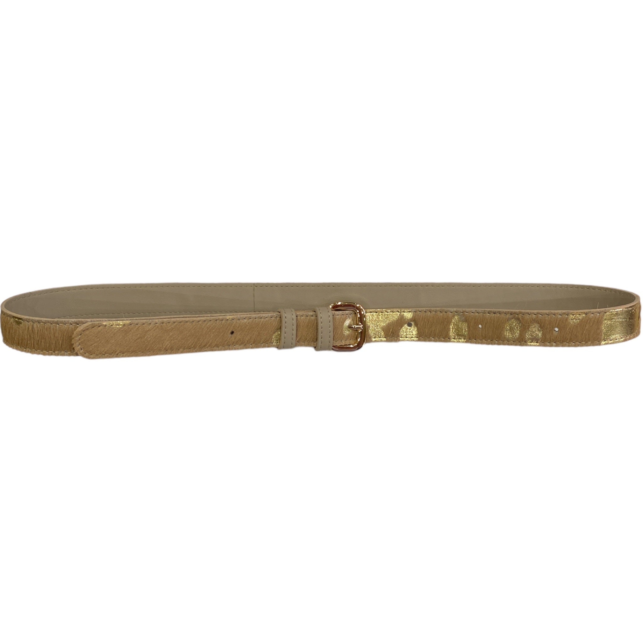 Beige and gold calf-hair leather thin belt