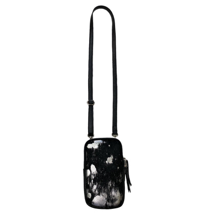 Black and silver vintage calf-hair mobile leather case