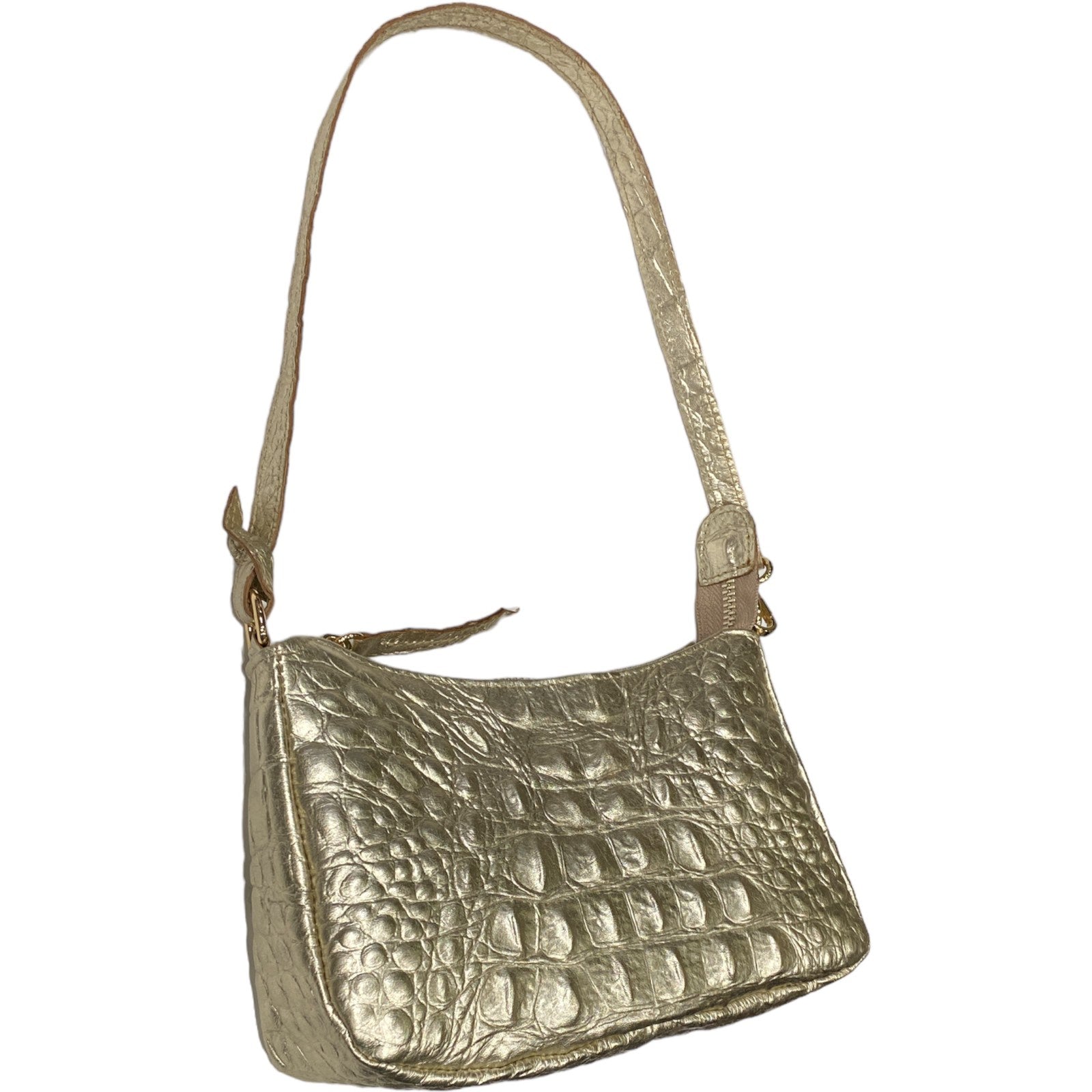 Natalie Small. Gold alligator-print leather evening bag