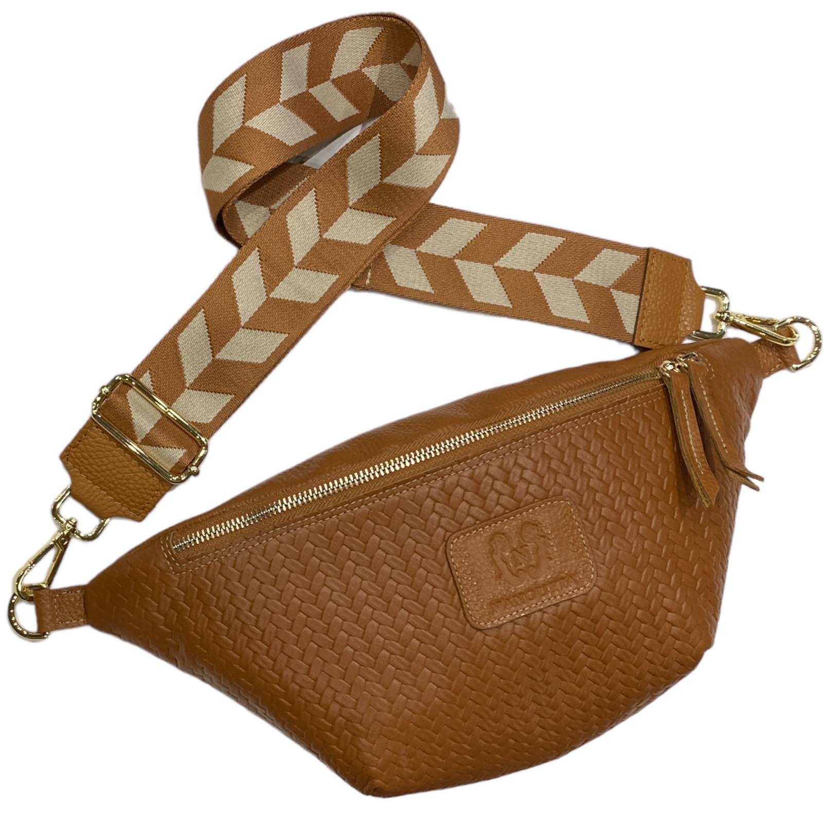 Taba woven-print leather belt bag