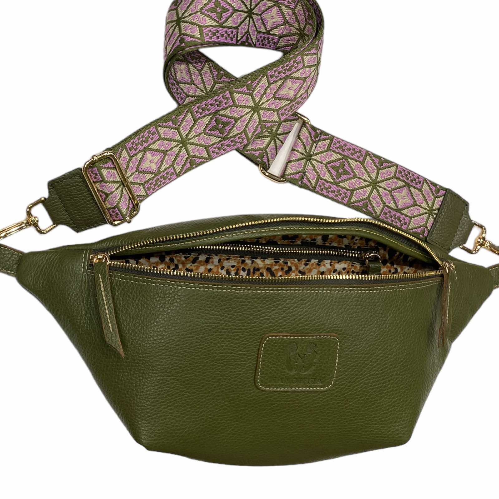 XL olive green leather belt bag