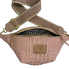 Pink alligator-print leather belt bag