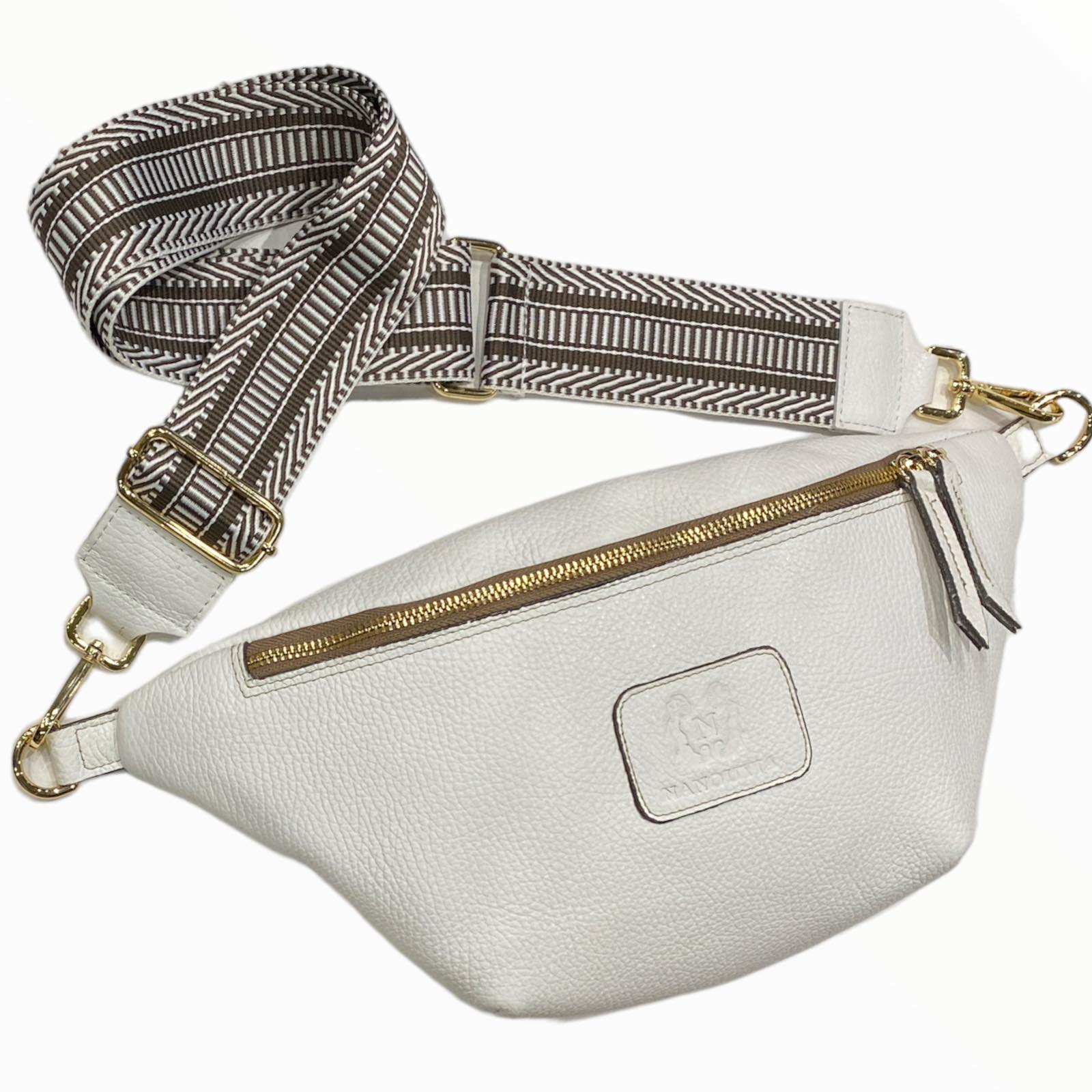 White leather belt bag