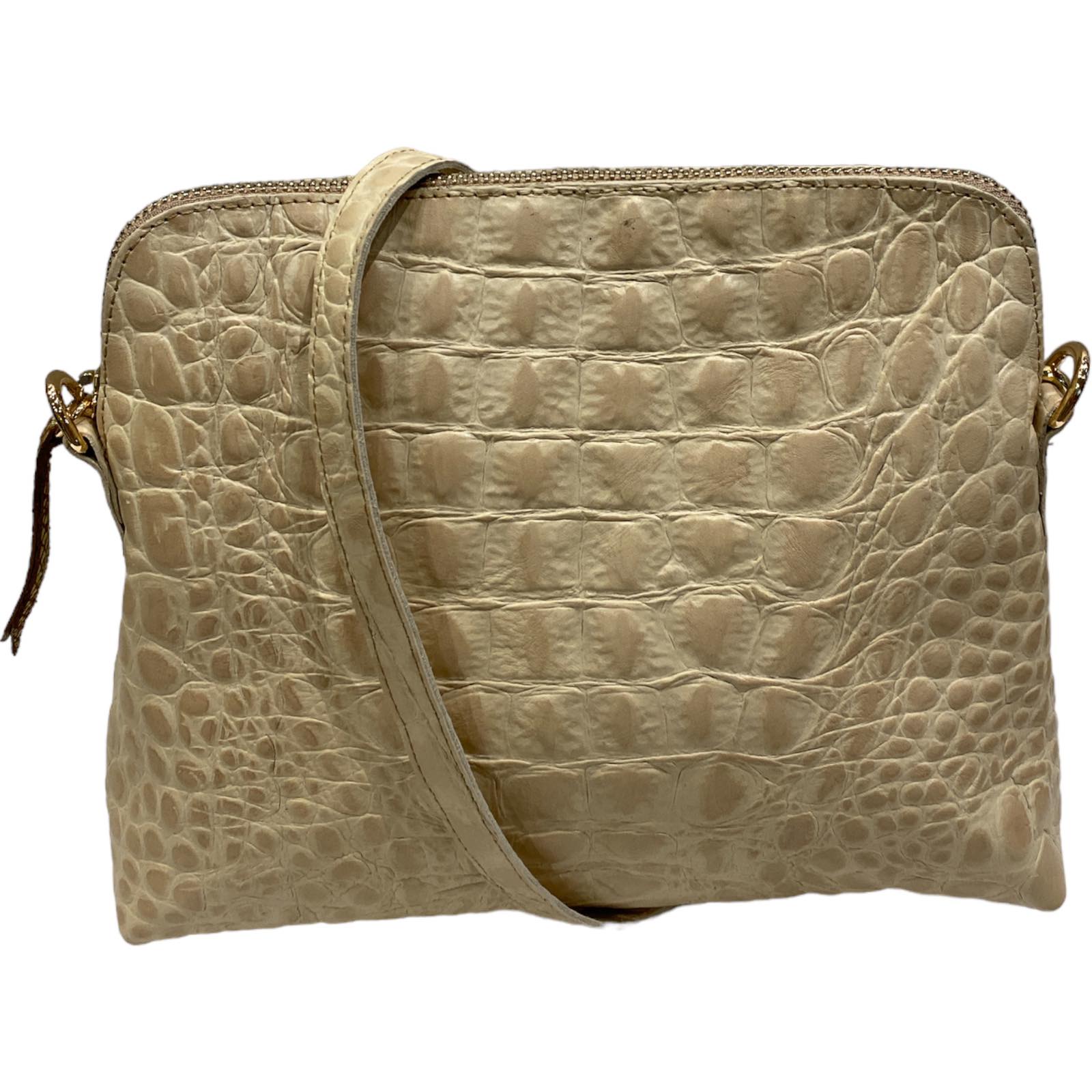 Box XXL. Beige alligator-print leather messenger bag