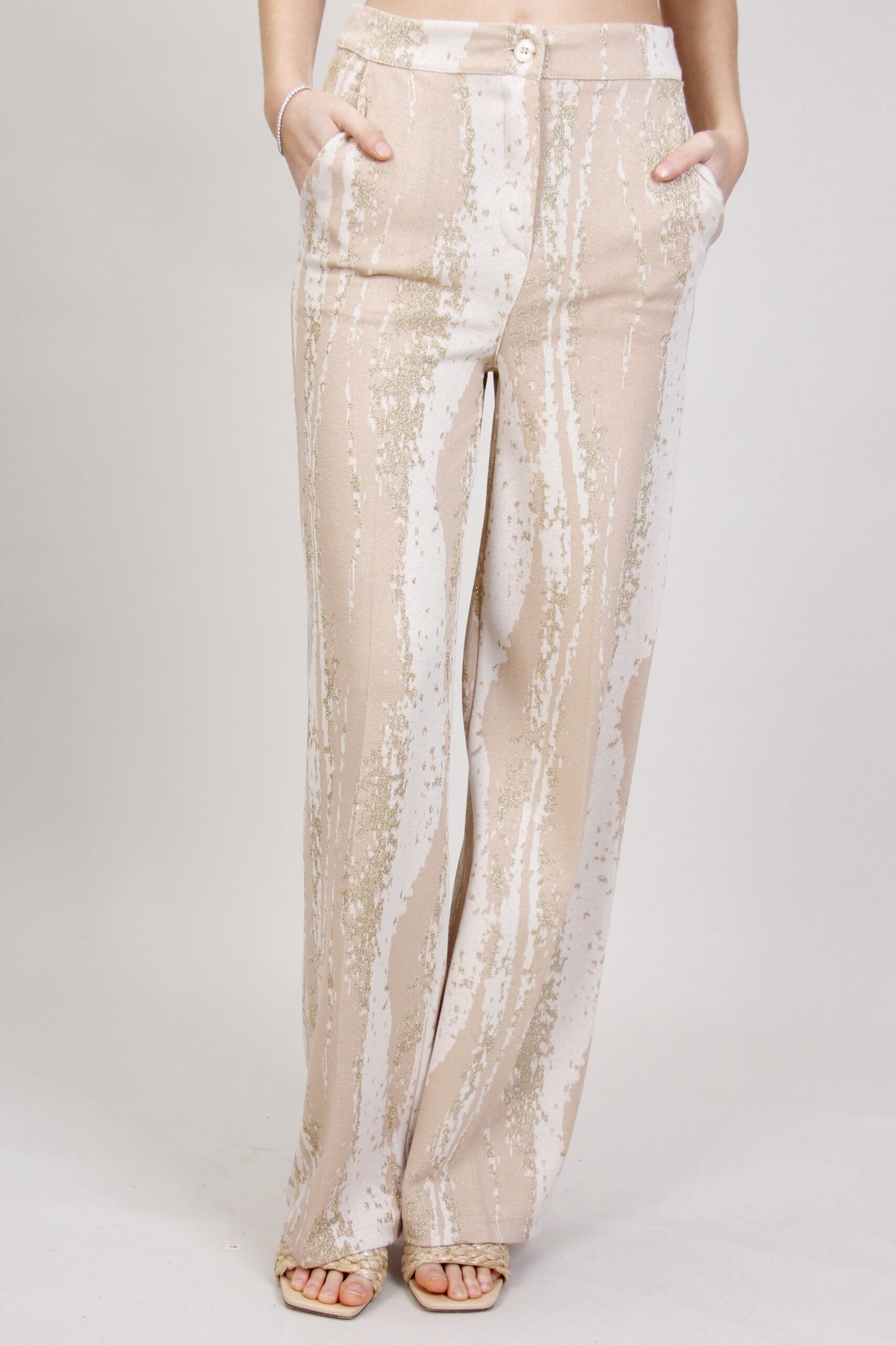 Beige pants with art lurex details