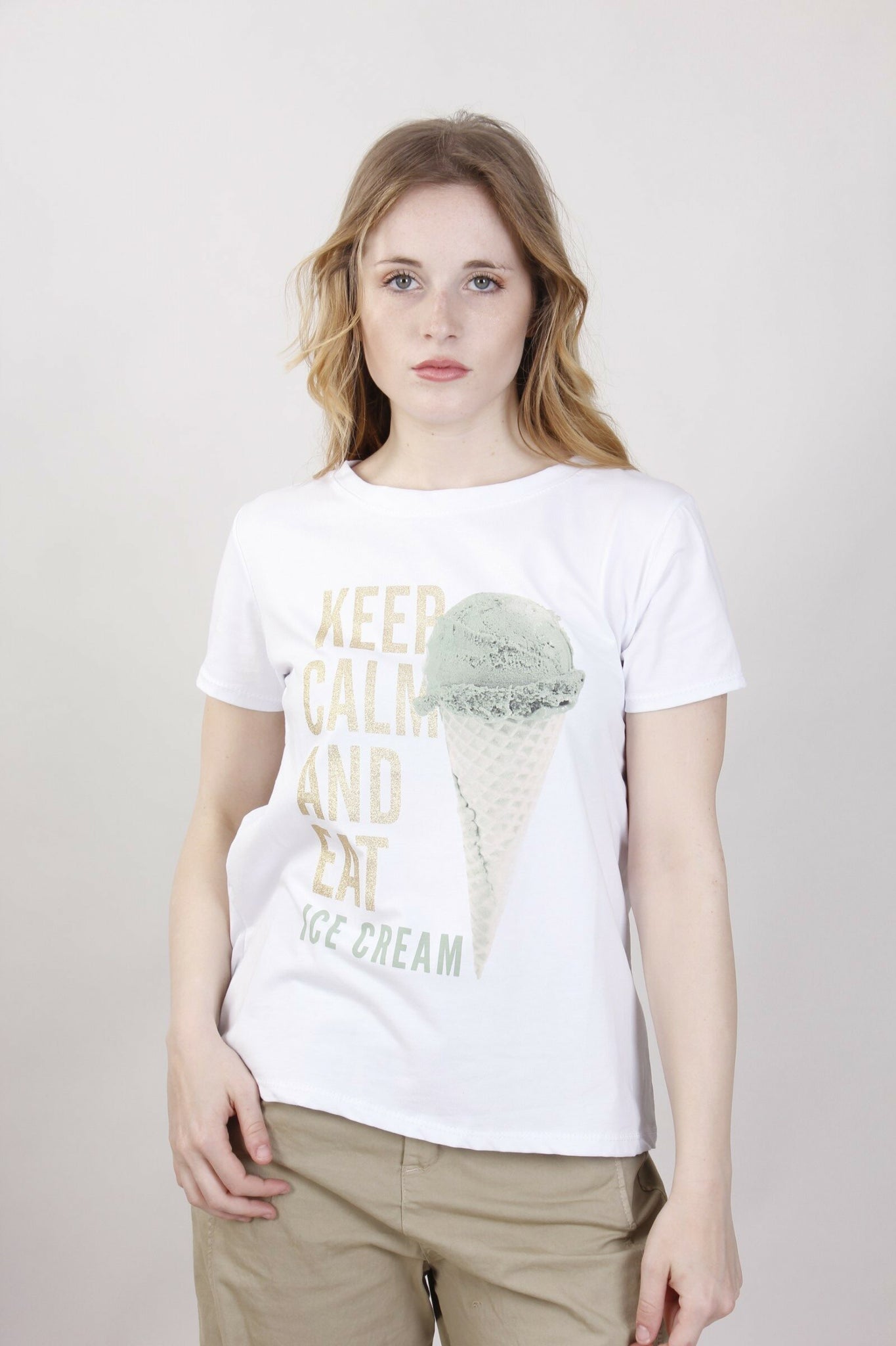White t-shirt with mint ice cream
