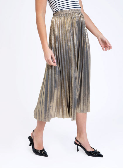 GOLD WET LOOK PLEATED SKIRT