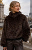 DARK BROWN LEOPARD PRINT ECO FUR JACKET