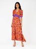 FLASH PURPLE-ORANGE V CUT FLERTY DRESS