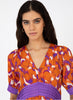 FLASH PURPLE-ORANGE V CUT FLERTY DRESS