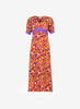 FLASH PURPLE-ORANGE V CUT FLERTY DRESS