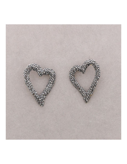 DARK SILVER HEART CRYSTAL STUDS