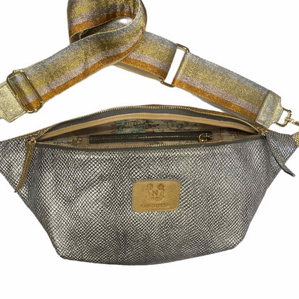 XXL SILVER AND GOLD LEATHER STATMENT BELT BAG