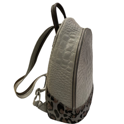 AGAPI L.GREY LEATHER BACKPACK WITH LEO-PRINT DETAILS