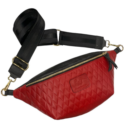 XL RED QUILTED STATEMENT BELT BAG