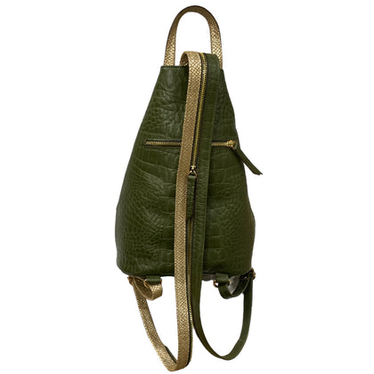 MYRIAM S. OLIVE GREEN LEATHER BACKPACK