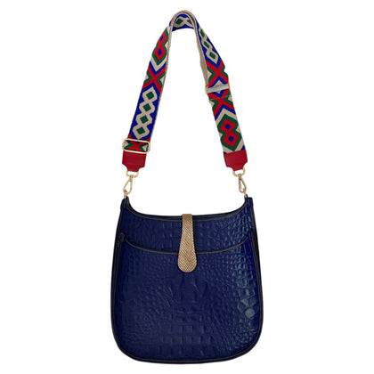 ANNA. NAVY BLUE CHIC LEATHER MESSENGER