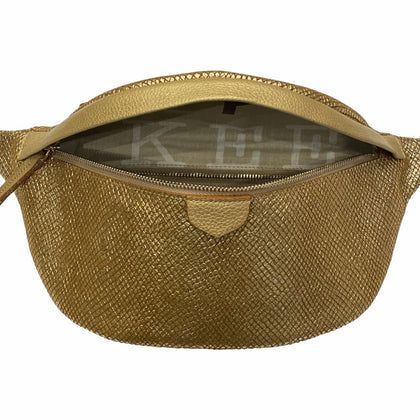 GOLD LEATHER STATMENT BELT BAG