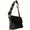 MANDY. BLACK LEATHER WITH SNAKE - PRINT SIDES STATEMENT BAG