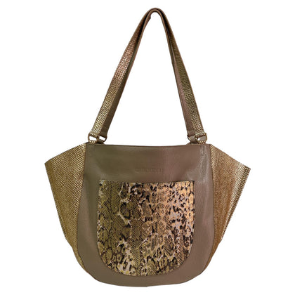 TAUPE LEATHER BAG WITH GOLD DETAILS