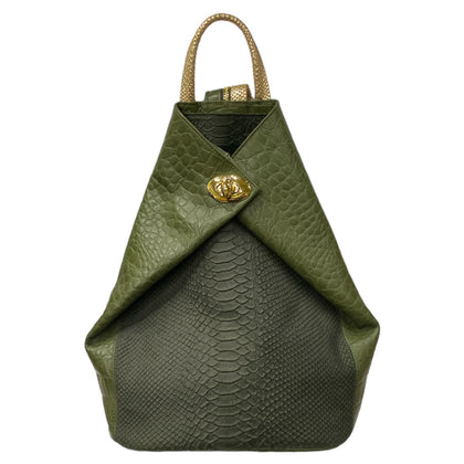 MYRIAM S. OLIVE GREEN LEATHER BACKPACK
