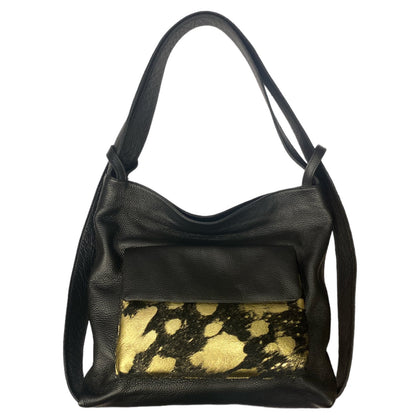 ALICE.BLACK LEATHER 2 IN 1  BACKPACK WITH GOLD POCKET