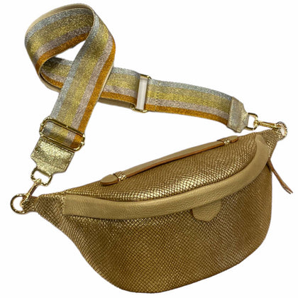 GOLD LEATHER STATMENT BELT BAG